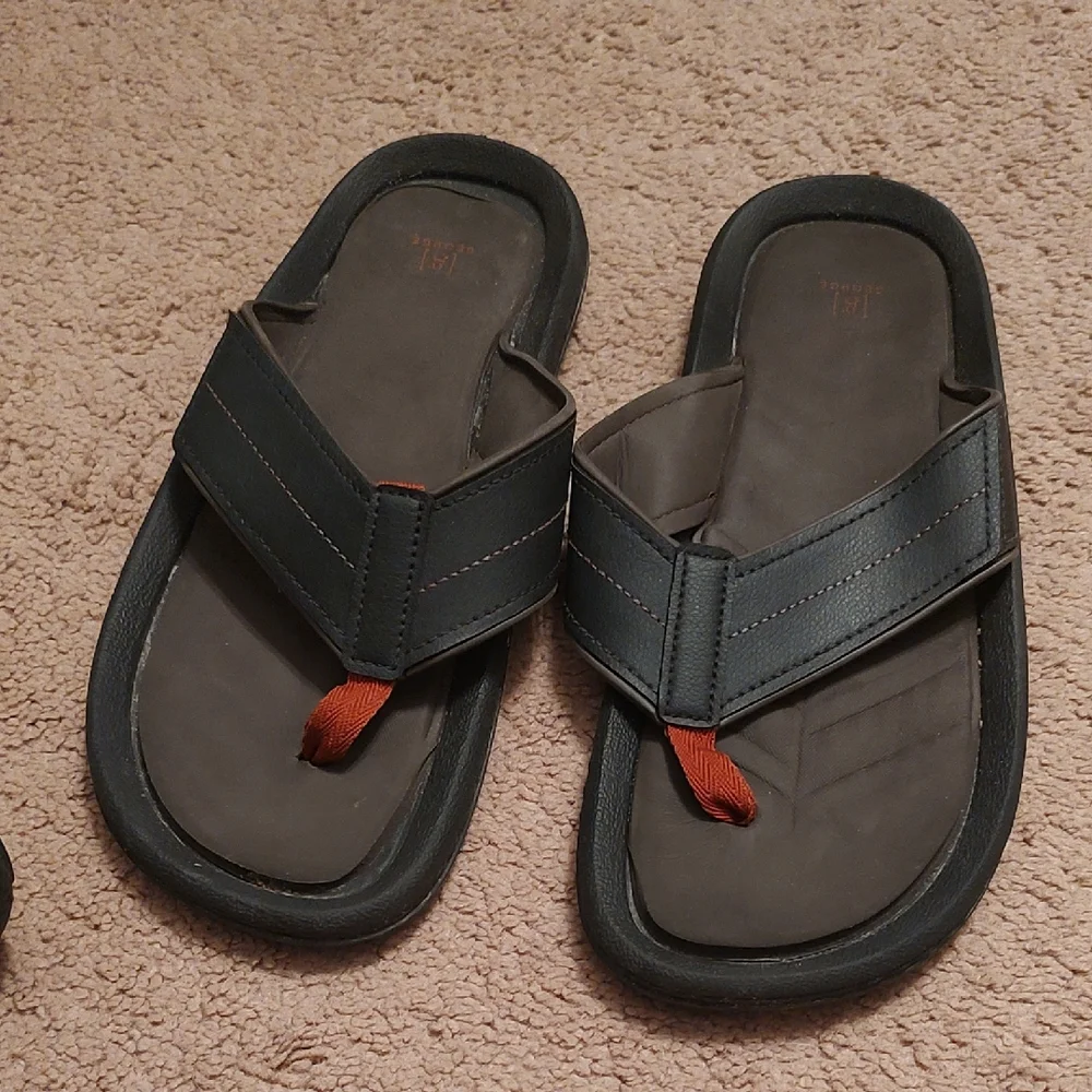 George Men's Black and Brown Sandals with Orange Accent